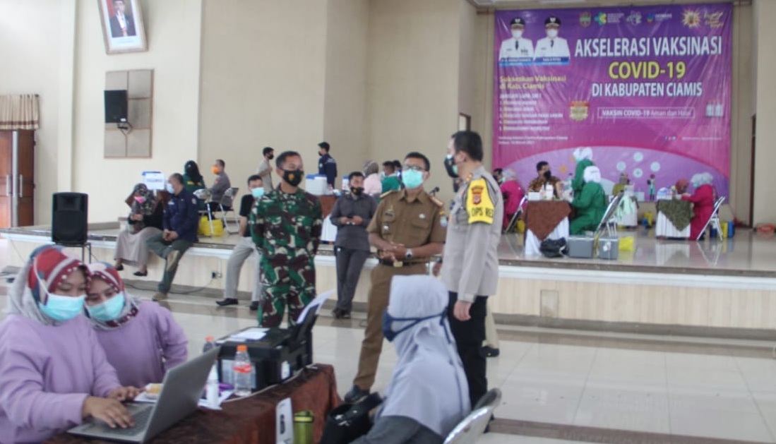 Kapolres Bersama Dandim 0613 dan Sekda Kabupaten Ciamis Monitoring Vaksinasi Tahap II